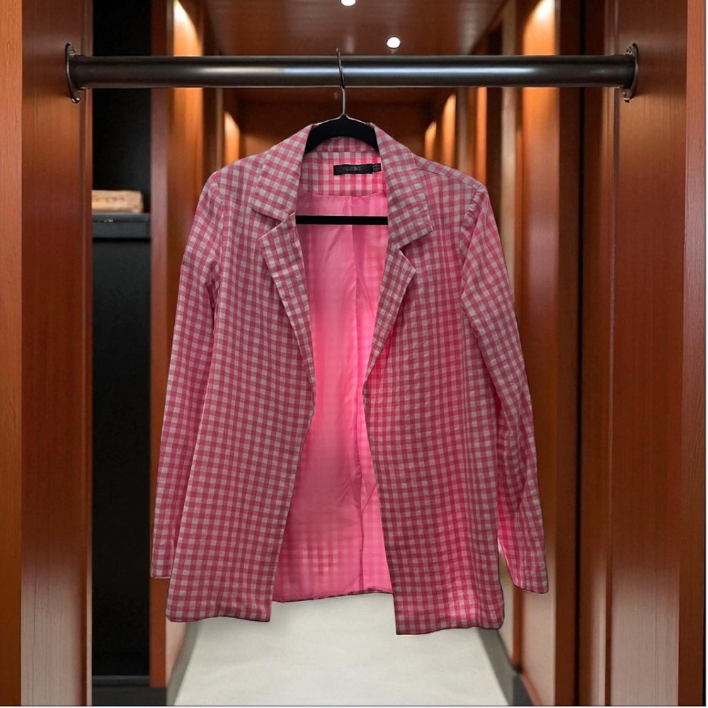Missguided Pink Checkered Blazer